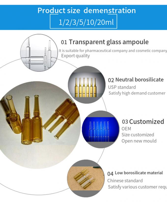 Hot Sale 2ml 5ml ISO Type D Amber Clear Glass Ampoule Neutral Borosilicate Glass Ampoule for Medical Injection