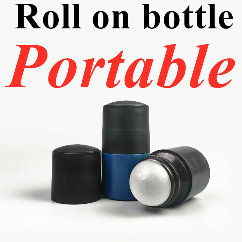 50 ml Μαύρη κενή HDPE πλαστική μπάλα κυλίνδρων πλαστικό ρόλο για αποσμητικό αντιδιασφαιρικό μπουκάλι με μαύρο καπάκι