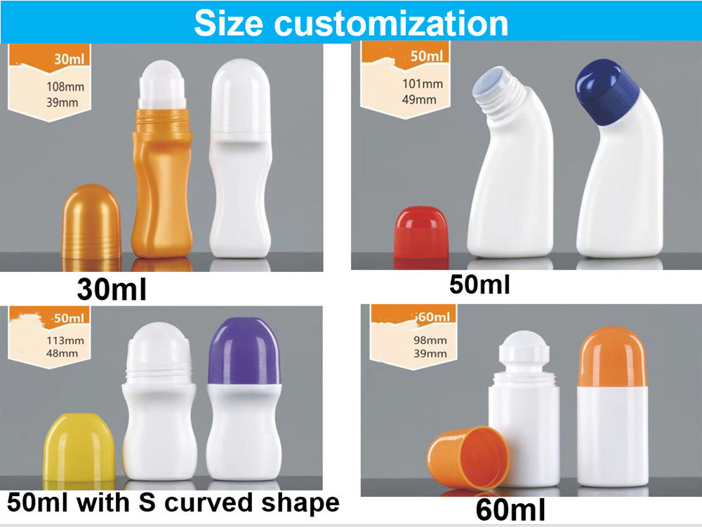 30 ml 50 ml HDPE αντηλιακό για φροντίδα σώματος κενό αιθέριο έλαιο πλαστικό αποσμητικό μπουκάλι με ρόλο μπάλα για μυρωδιά σώματος