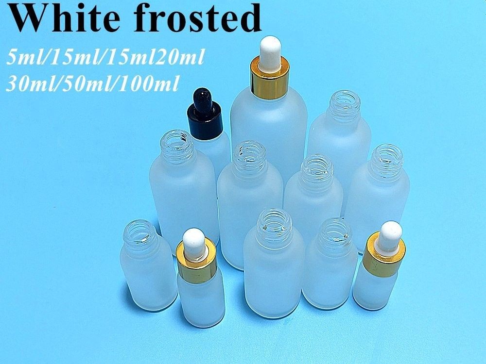 5ml 10ml 15ml 20ml 30ml 1oz άδειο μπουκάλι αιθέριας έλης Λευκό παγωμένο γυάλινο σταγονόμετρο μπουκάλι με χρυσό δαχτυλίδι σταγονόμετρο