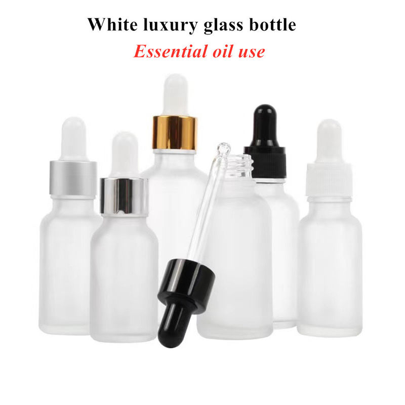 1 ουγκιά 2 ουγκιά 5ml 10ml 15ml 20ml 30ml 50ml Άδειο αιθέριο έλαιο ορό φροντίδας δέρματος προσώπου Χρησιμοποίηση χεριού Λευκό παγωμένο γυάλινο μπουκάλι σταγονίδια