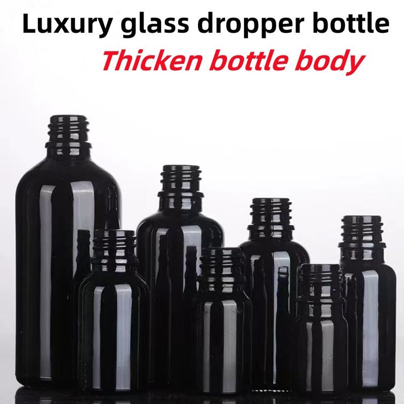 Μαύρο 10, Ml 15ml 20ml 30ml 50ml άδειο στρογγυλό μαύρο γυαλιστερό γυάλινο μπουκάλι σταγονόμετρου για αιθέρια έλαια με πλαστικό χρυσό δαχτυλίδι