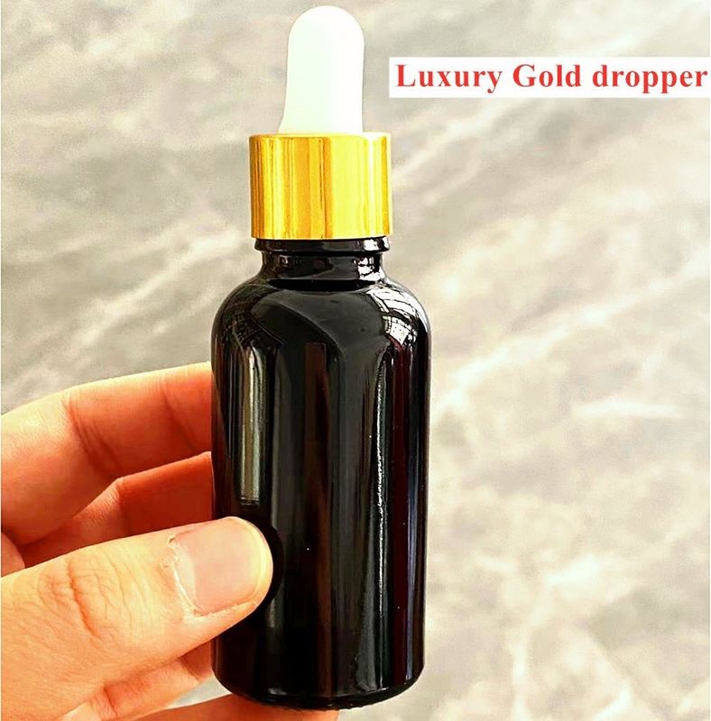 Μαύρο 10, Ml 15ml 20ml 30ml 50ml άδειο στρογγυλό μαύρο γυαλιστερό γυάλινο μπουκάλι σταγονόμετρου για αιθέρια έλαια με πλαστικό χρυσό δαχτυλίδι
