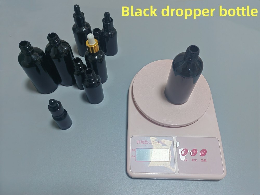 5ml 10ml 15ml 20ml Ορό αιθέριας ελαίας επίπεδης πλάτης στρογγυλός γυαλιστερός μπουκάλι αιθέριας ελαίας μαύρο γυάλινο μπουκάλι σταγονιού