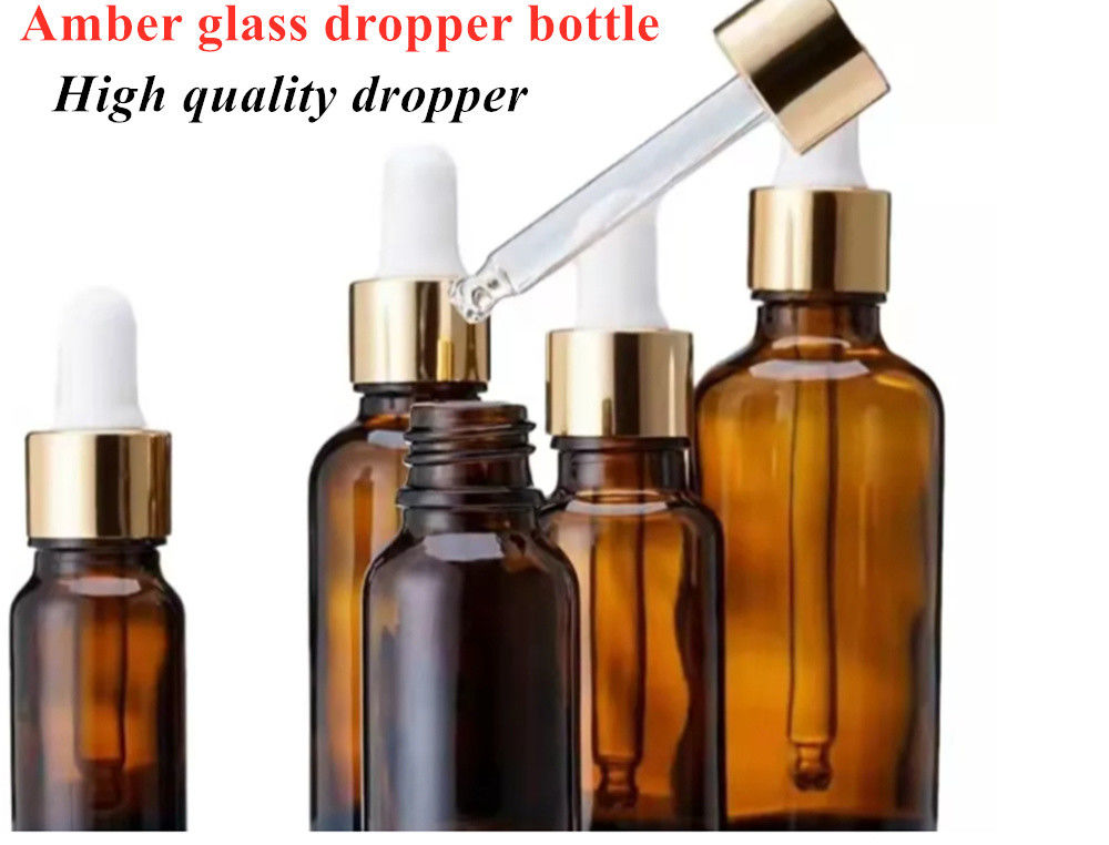 30 ml 50 ml Άδειο Στρογγυλό Αμπερό Ταξίδι Φορητό ορό φροντίδας δέρματος Αστικού Ελαιολάδου γυάλινο μπουκάλι σταγονόμετρου με παιδική προστασία σταγονόμετρου