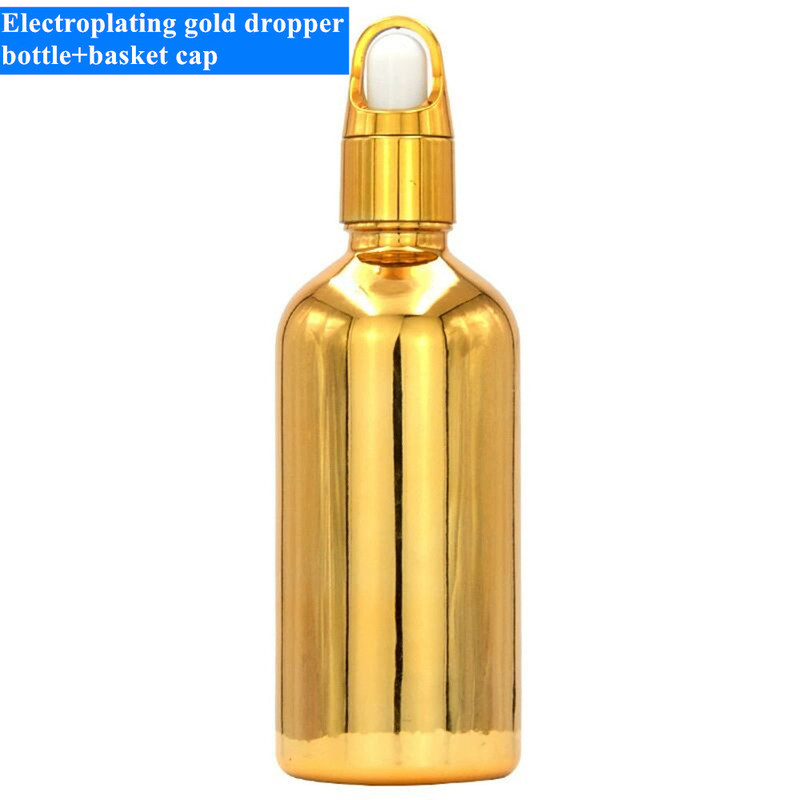 10 ml 20 ml 30 ml 50 ml ηλεκτροπληρωμένο χρυσό μπουκάλι αιθέριας ύλης Μικρό χρυσό μπουκάλι καλλυντικά Μπουκάλι σταγονόμετρου γυαλιού