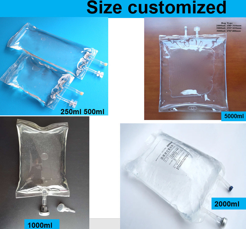 Μεγάλος όγκος 2000ml 3000ml 5000ml 7mm κτηνιατρικό PVC ενδοφλέβια σακούλα για έγχυση μιας χρήσης με διπλή θύρα