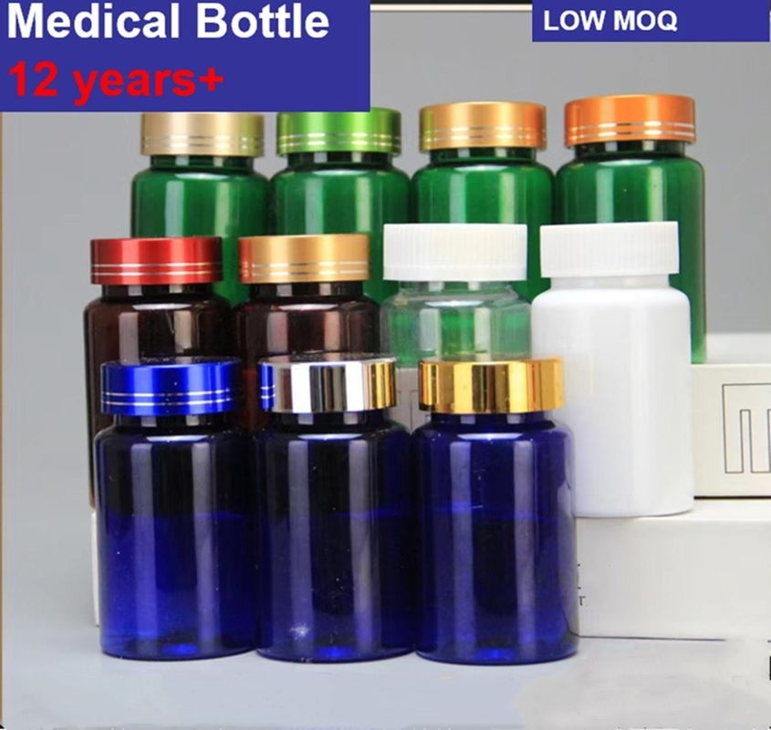 πλαστικό μπλε PET 100 ml μπουκάλι καψάκια χάπια με ασημένιο καπάκι βίδα Φαρμακευτική βιταμίνη συμπλήρωμα μπουκάλι δοχείο