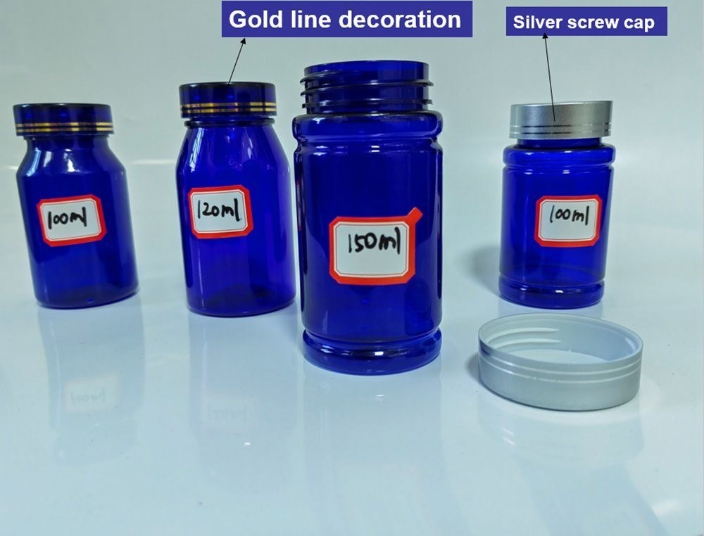 Φαρμακευτικά 100ml 120ml 175ml Μπλε ΠΕΤ Πιστάκια πλαστικών Καψάκια Φιαλίδιο Υγεία Φαρμακευτικά δισκία Φιαλίδιο με καπάκι βίδας