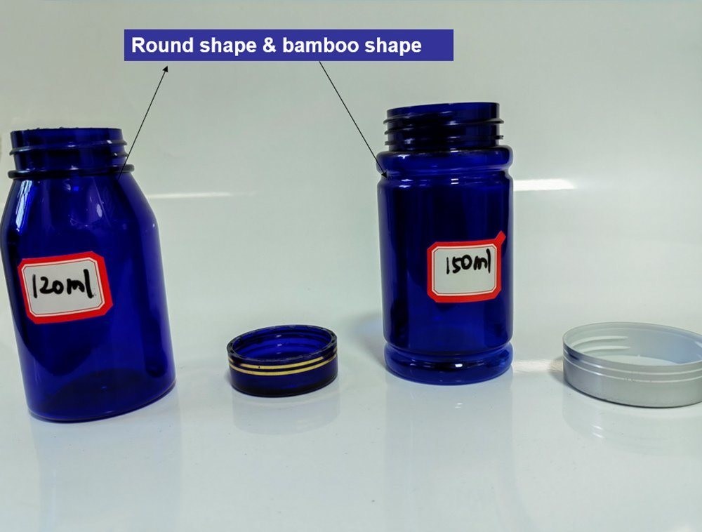 100cc 120cc 150cc πλαστικό μπουκάλι για χάπια Καψάκια Διαφανές Μπλε Πετ Επαναγεμιστέο πλαστικό μπουκάλι στερεών δόσεων φαρμάκων