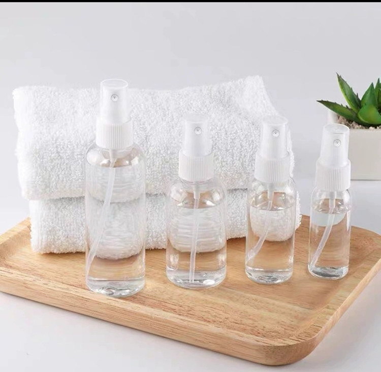 50 ml 60 ml 100 ml PET διαυγές στρογγυλό εξατομικευμένο επαναπλήρωτο απολυμαντικό χεριών στρογγυλό επαναπλήρωση καλλυντικό μπουκάλι ψεκασμού πλαστικού PET