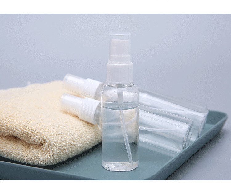 30 ml 60 ml 100 ml επαναγεμήσιμα αλκοόλ διαφανή διαφανή κενά μπουκάλια πλαστικού ψεκασμού μπουκάλι ψεκασμού PET με ψεκαστήρα λεπτής ομίχλης